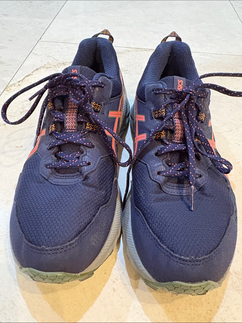 ASICS Navy Athletic Running Shoes with Coral Detailing